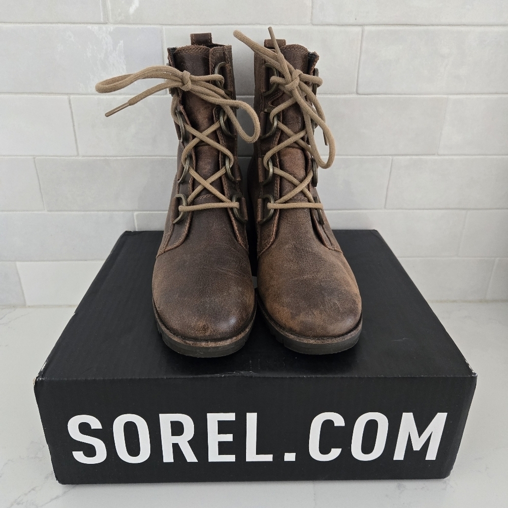 Sorel Cate Lace-Up NL3385-282 Brown Leather Waterproof Winter Boots Size 7.5 - Picture 3 of 7